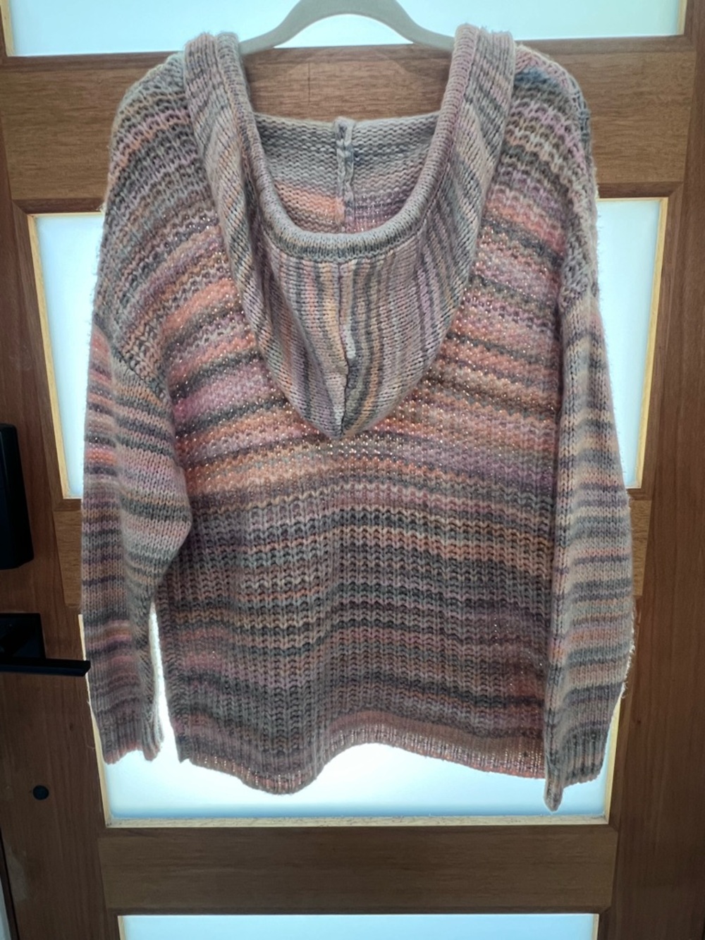 Aerie Striped Knit Pullover Hoodie Sweater Pink Gray Beige Women's S - Picture 4 of 6